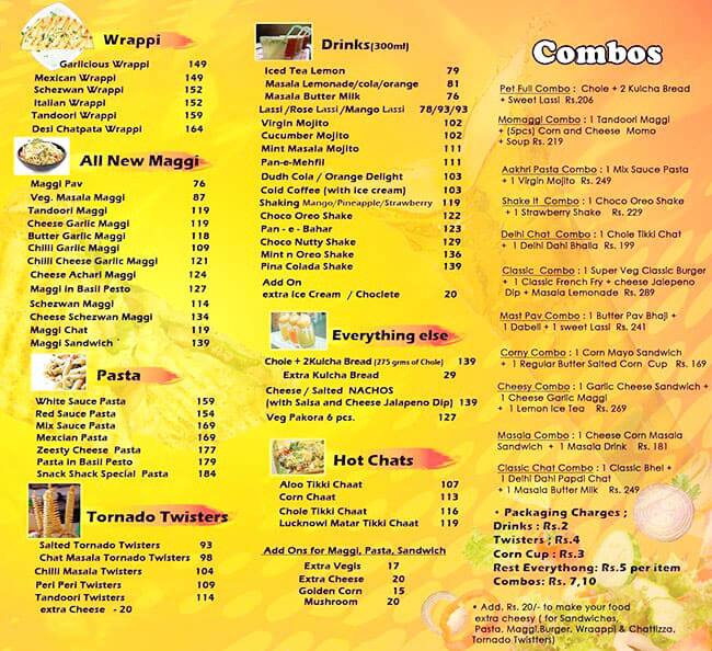Snack Shack menu
