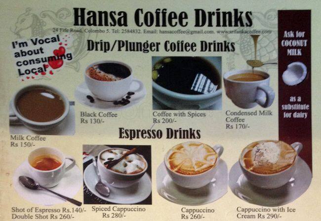 Hansa Coffee menu