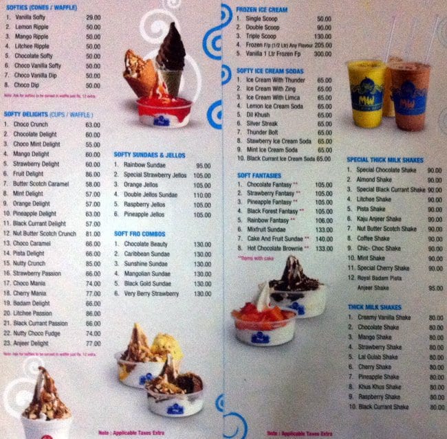 Menu at MilkyWay, Chennai, SP Infocity