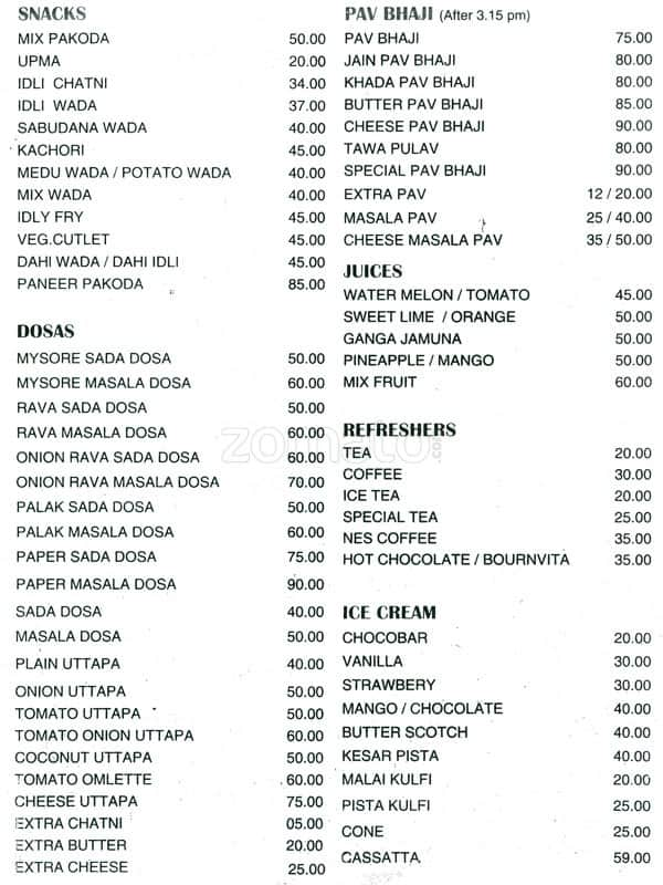 Menu at Savera, Pune