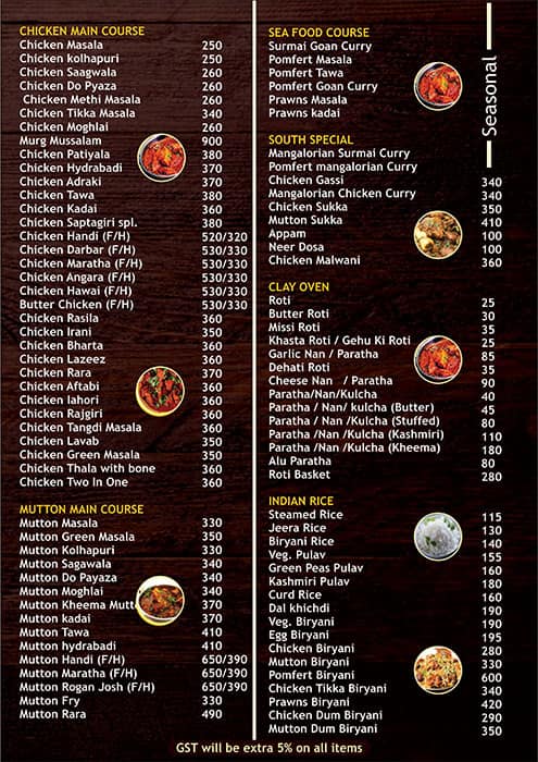 Saptagiri Restaurant & Bar menu