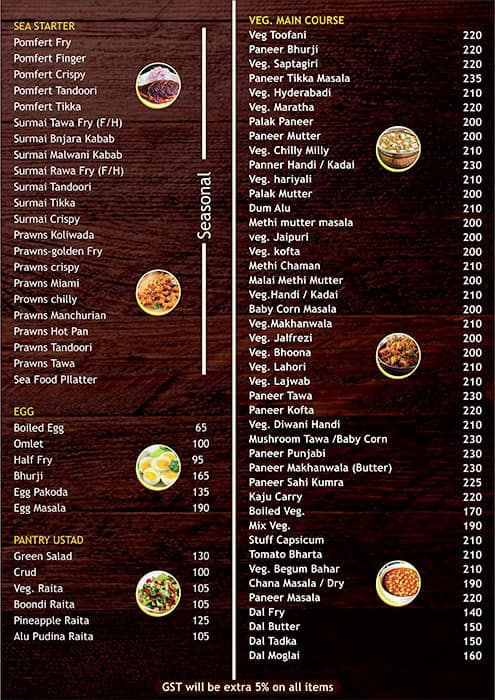 Saptagiri Restaurant & Bar menu