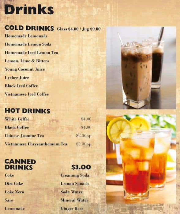 Menu at Huong's BYO Restaurant, West End, 83A Vulture St