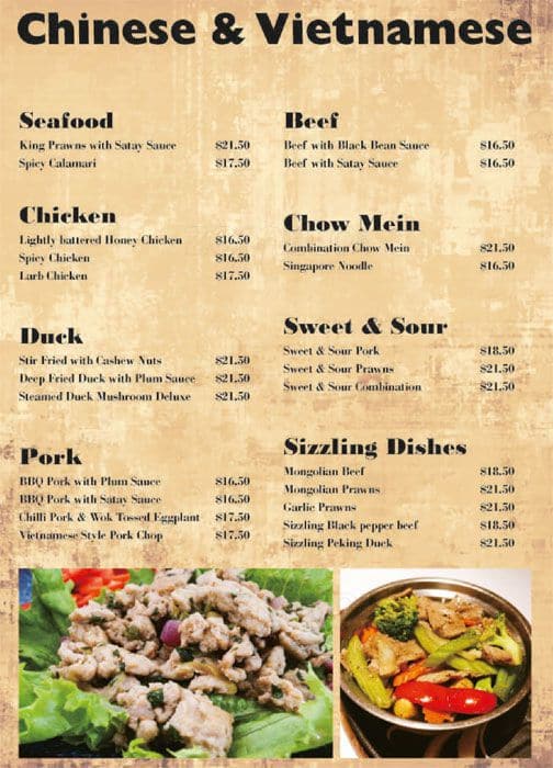 Menu at Huong's BYO Restaurant, West End, 83A Vulture St