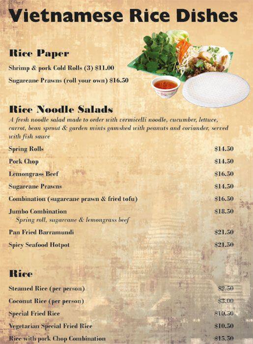 Menu at Huong's BYO Restaurant, West End, 83A Vulture St
