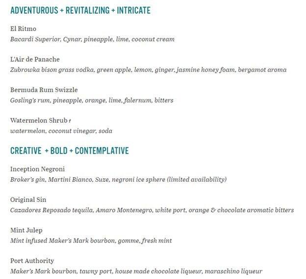 Menu au Prohibition Rosewood Hotel pub et bar, Vancouver