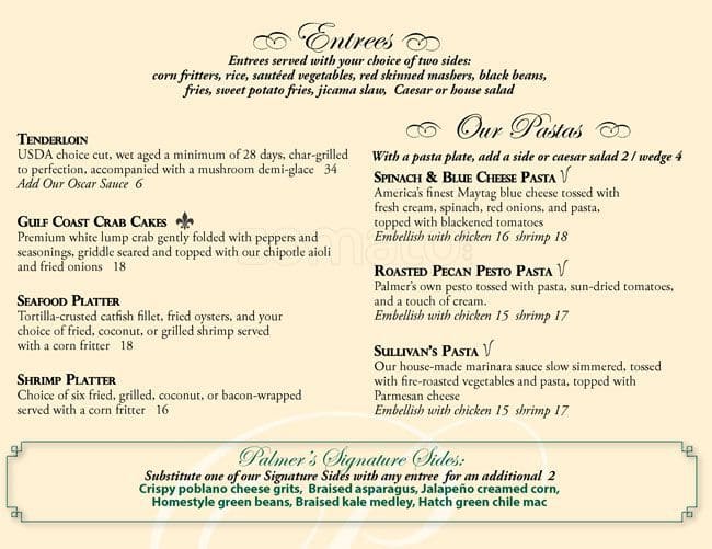 Menu at Palmer's Restaurant Bar & Courtyard, San Marcos
