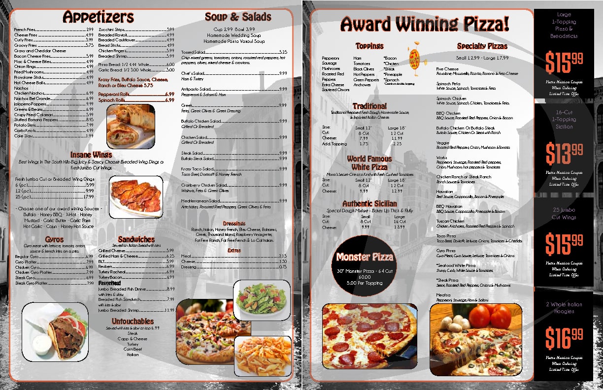 Menu at Mama Lena's II pizzeria, McKees Rocks