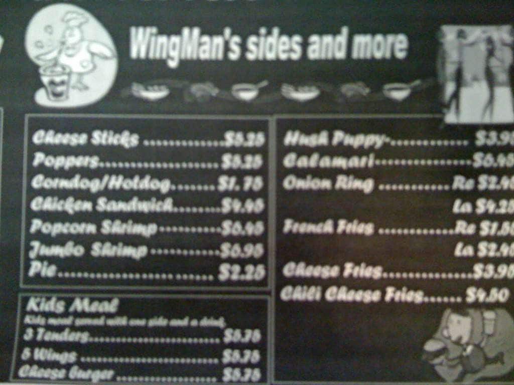 Menu at Wingman restaurant, Carrboro