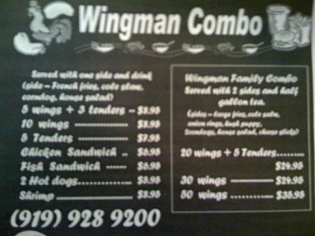 Menu at Wingman restaurant, Carrboro