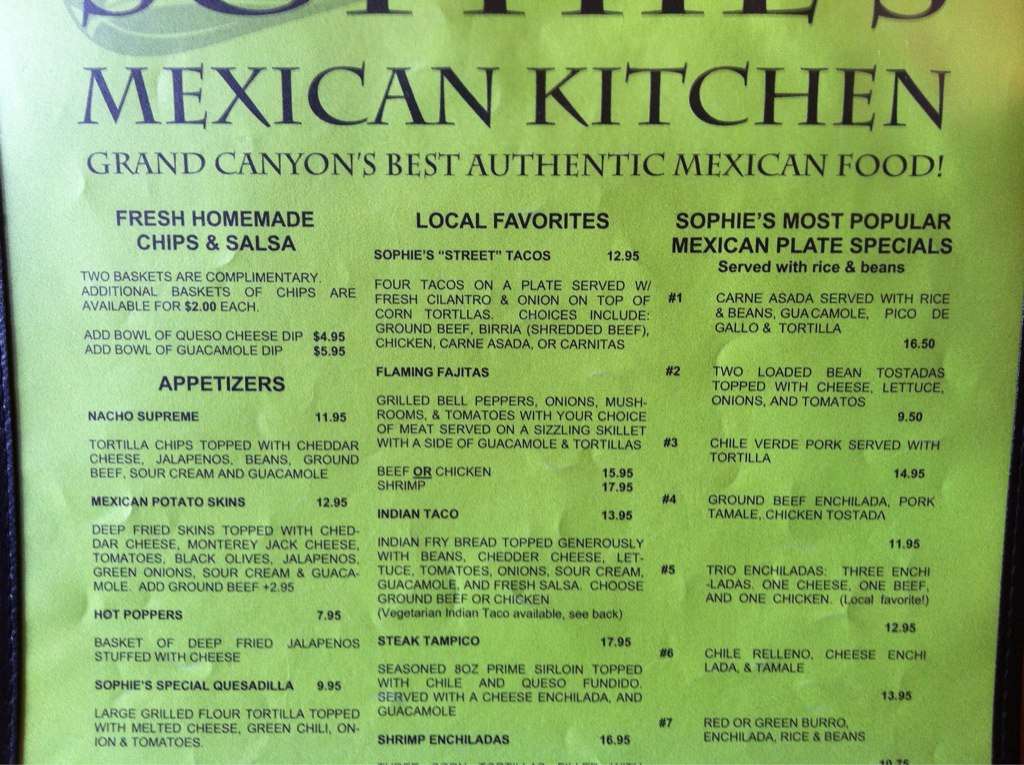 Sophie's Mexican Kitchen Menu Urbanspoon/Zomato