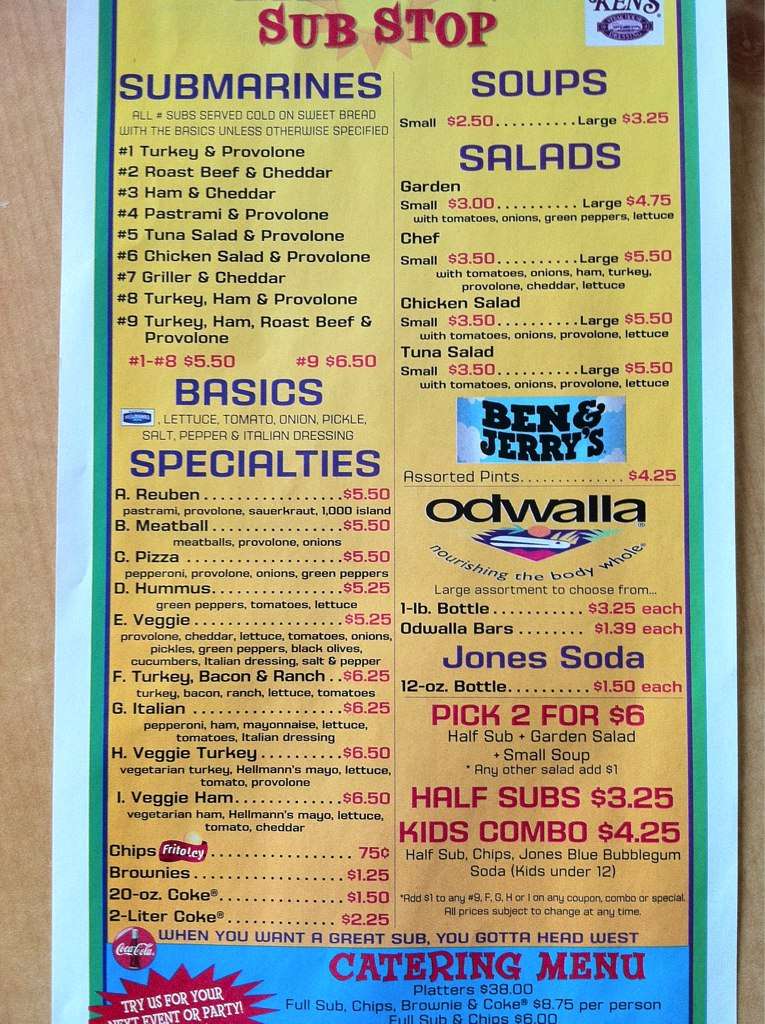 Head West Sub Stop a Springfield Foto del Menu con Prezzi Urbanspoon