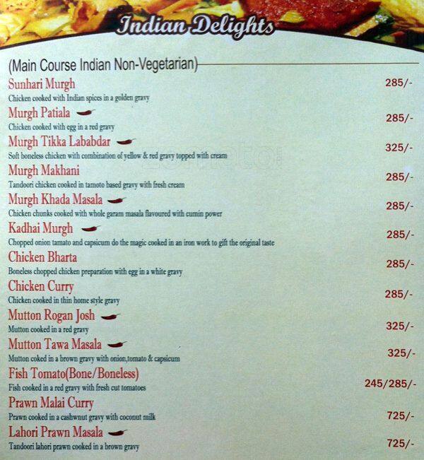 Menu at Hotel Landmark, Ranchi