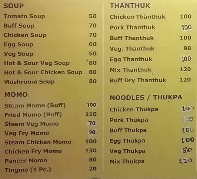 Kullu Manali Restaurant menu