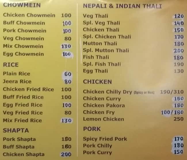 Kullu Manali Restaurant menu