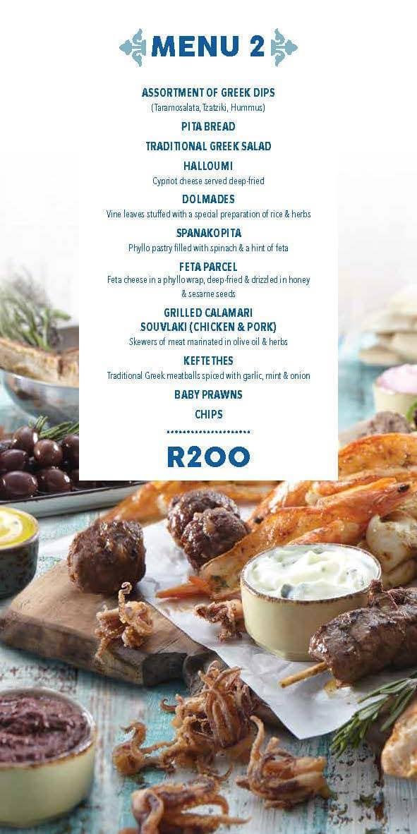 Menu at Mythos restaurant, Pretoria