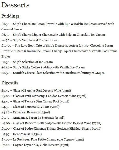 Menu at Brass Monkey Shore pub & bar, Edinburgh, 44 Queen Charlotte St