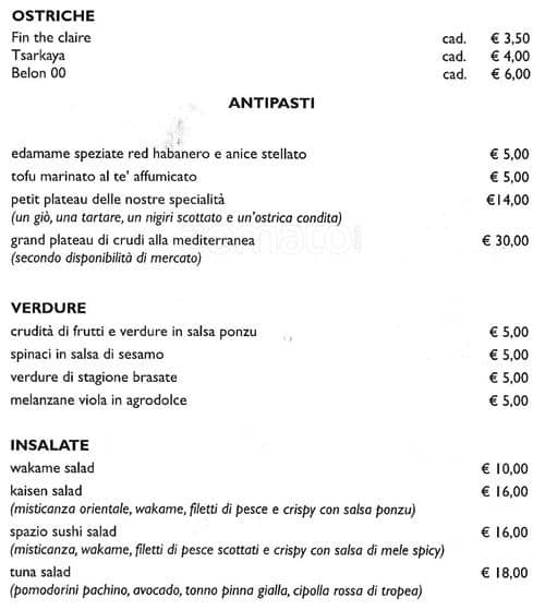 Menu di Spazio Sushi 