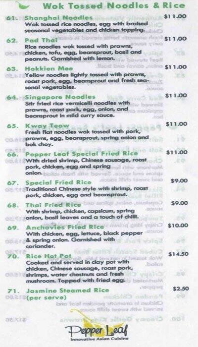 Menu At Pepper Leaf Restaurant Tea Tree Gully menu-at-pepper-leaf-restaurant-tea-tree-gully