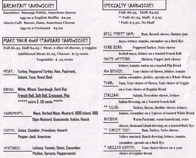 Bell Street Deli & Grocery Menu - Urbanspoon/Zomato