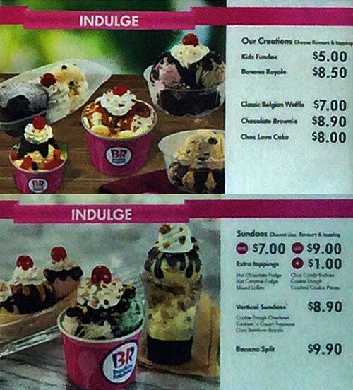 Menu at BaskinRobbins desserts, Helensvale, Siganto Drive