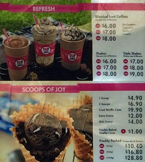 Menu at Baskin-Robbins desserts, Helensvale, Siganto Drive