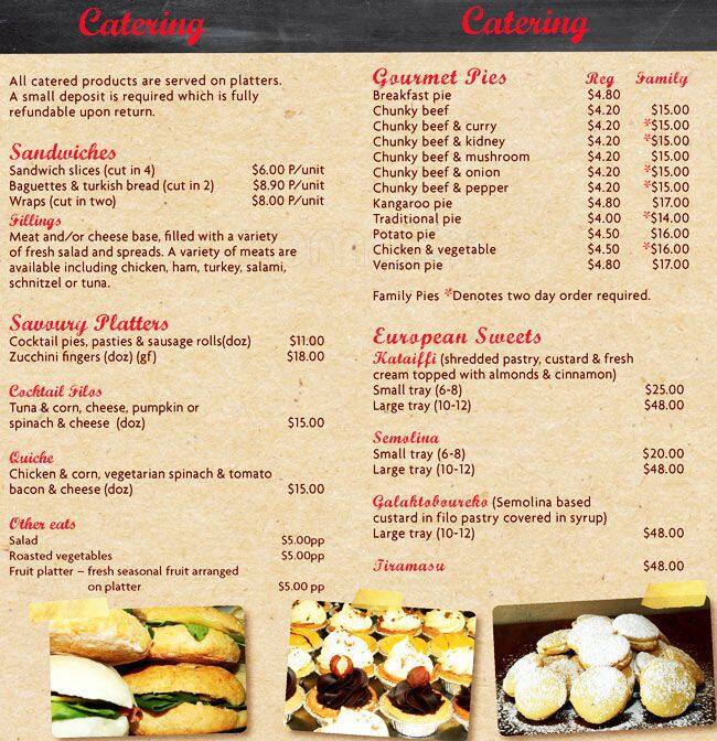 Menu at The Red Mill Bakehouse cafe, Hectorville