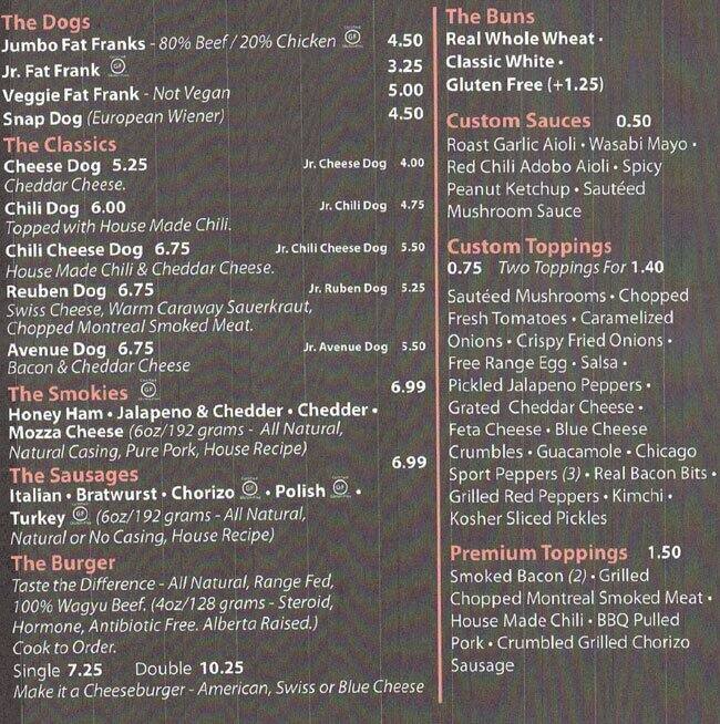 Menu at Fat Franks Dog House fast food, Edmonton