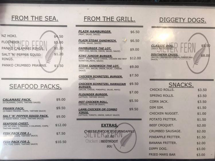 Menu at Silver Fern Chicken And Seafood restaurant, Hackham West