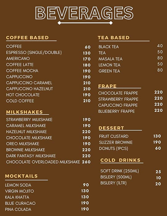 Menu of Coustle Cafe, Nerul, Navi Mumbai