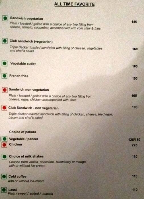 Sheila Restaurant - Hotel Arya menu