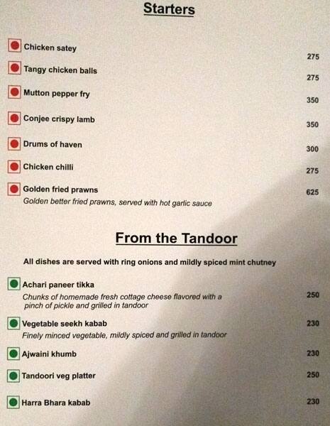 Sheila Restaurant - Hotel Arya menu