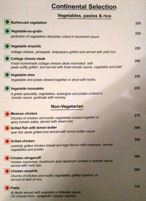 Sheila Restaurant - Hotel Arya menu