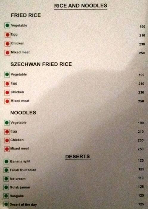Sheila Restaurant - Hotel Arya menu