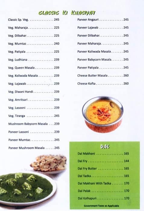 Classic pure veg Andheri East menu