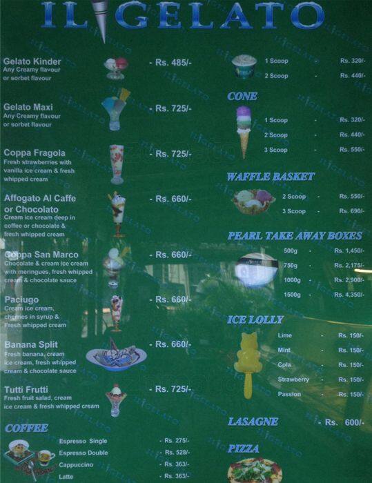 Il Gelato Menu, Menu for Il Gelato, Cinnamon Gardens, Colombo 07