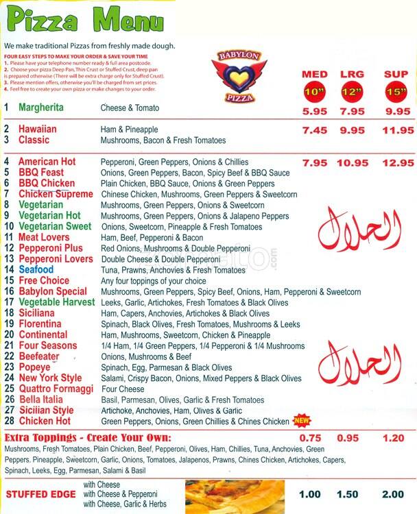 Babylon Pizza Menu, Menu for Babylon Pizza, Acton, London Zomato UK