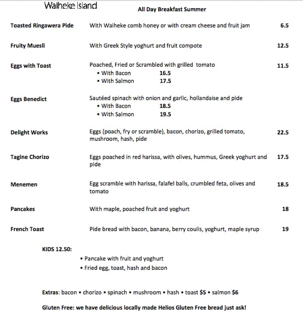 Delight Cafe Menu, Menu for Delight Cafe, Waiheke Island, Auckland ...