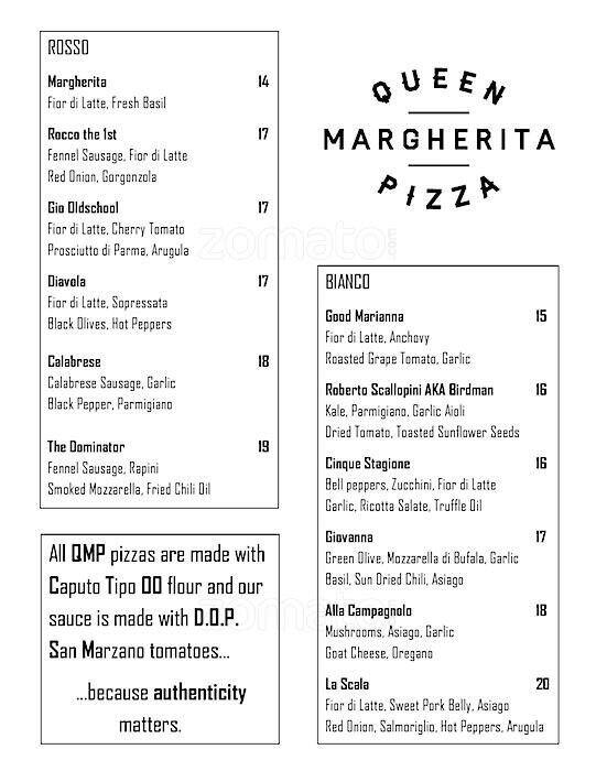 Queen Margherita Pizza Menu, Menu for Queen Margherita Pizza, Bloor
