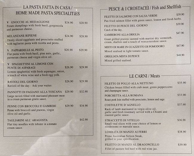 Menu at Alfredo Authentic Italian Restaurant & AUnderground Cocktail Bar, Sydney