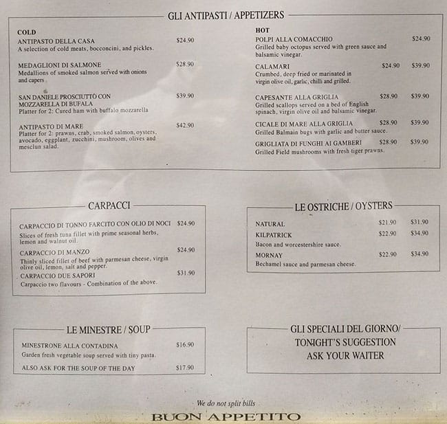 Alfredo Menu Menu For Alfredo Cbd Sydney