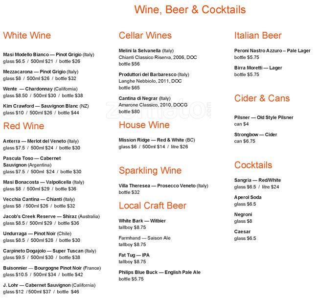 Prontino menu