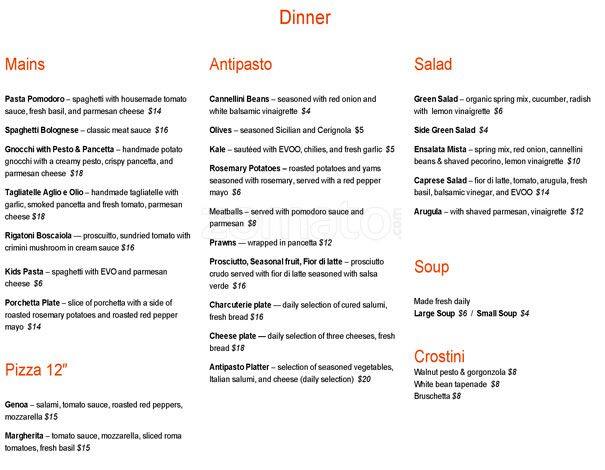 Prontino menu