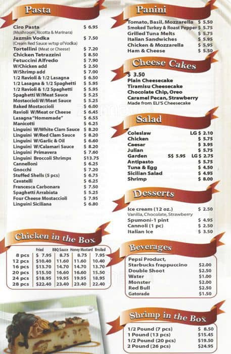 Menu at Mama Luna's pizzeria, Chicago, W Fullerton Ave