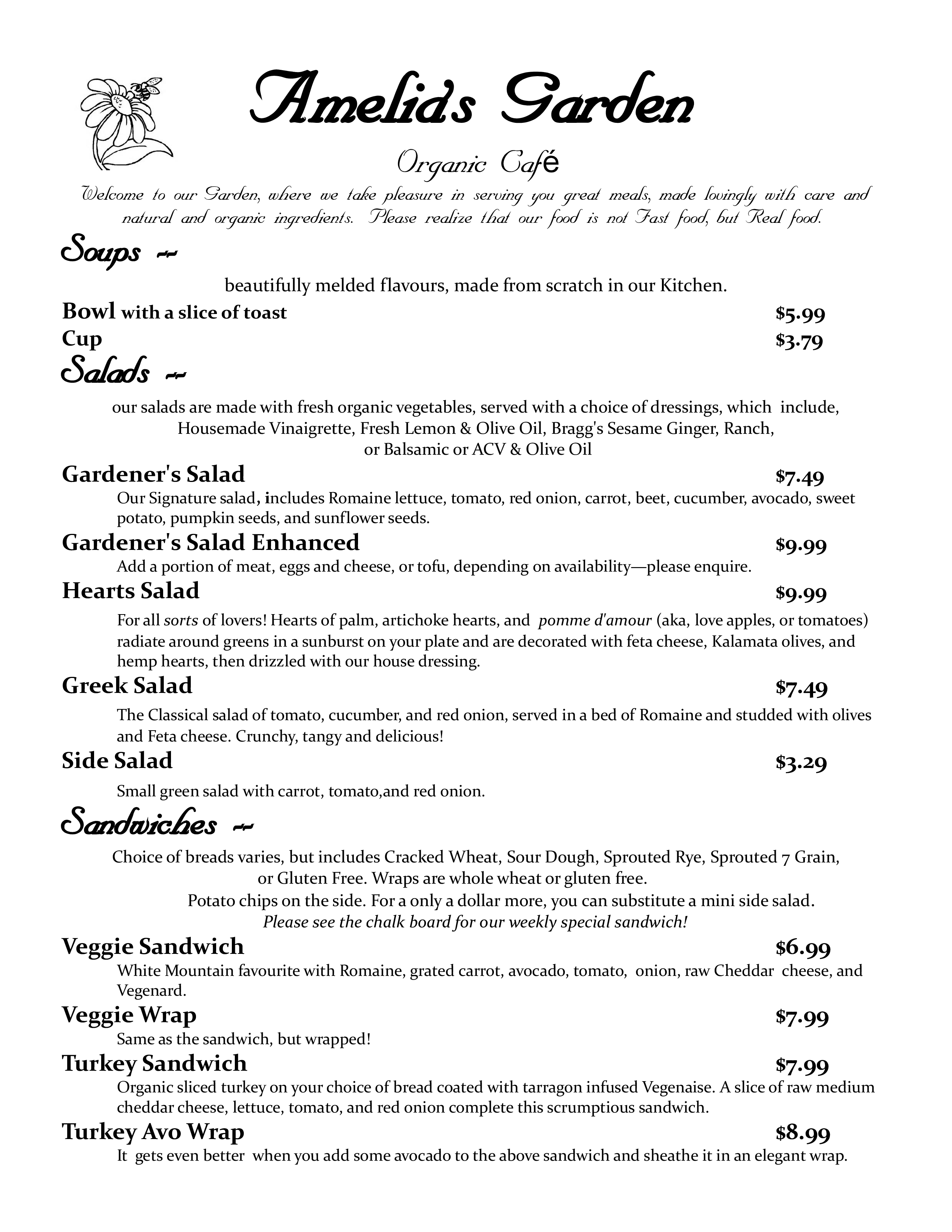 Amelia S Garden Menu Menu For Amelia S Garden Taylor Taylor