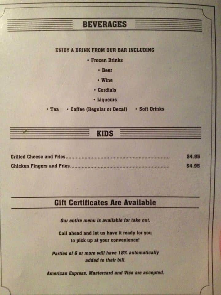 Menu at Horseshoe Restaurant, Hopkinsville