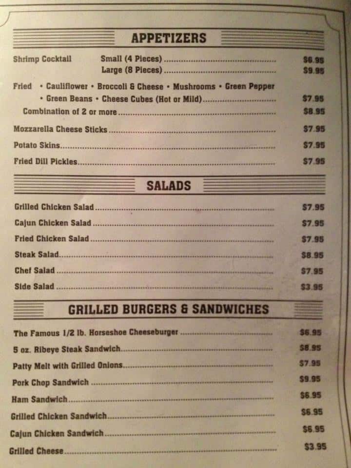 Menu at Horseshoe Restaurant, Hopkinsville