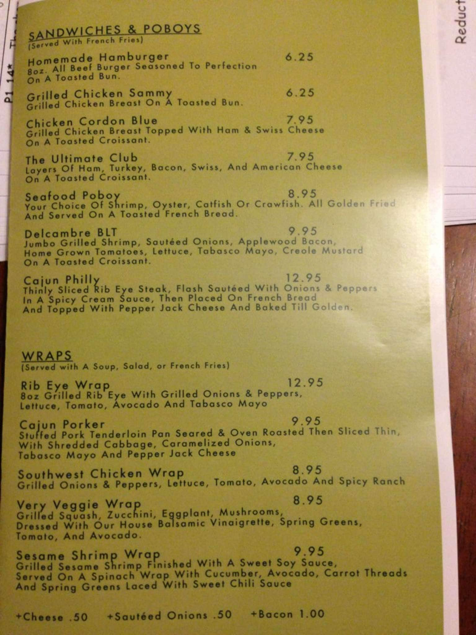 Menu at Shade Tree Cafe, Broussard