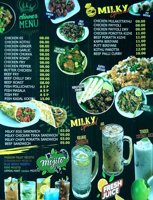 Menu at Milky Karak Cafetaria, Abu Dhabi