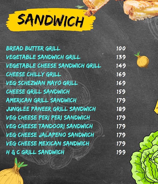 Menu at Picasso cafe, Vadodara